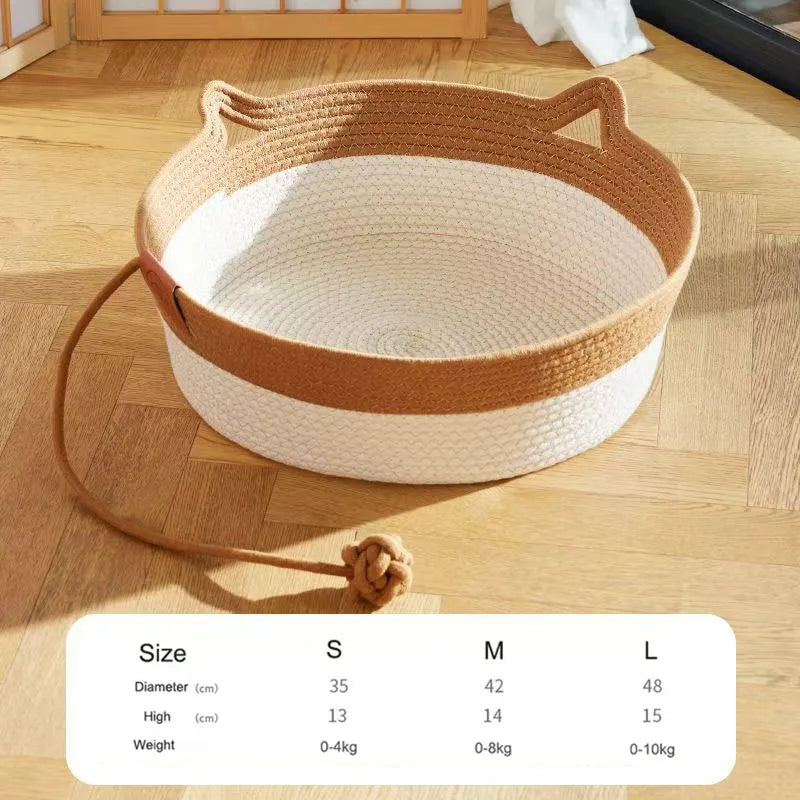 Pet Cat Bed Round Hand Woven Rattan Cat Beds