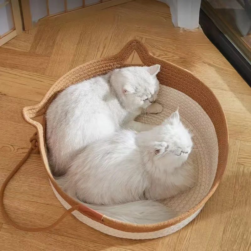 Pet Cat Bed Round Hand Woven Rattan Cat Beds