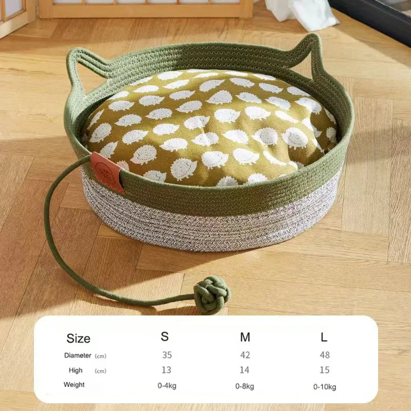 Pet Cat Bed Round Hand Woven Rattan Cat Beds