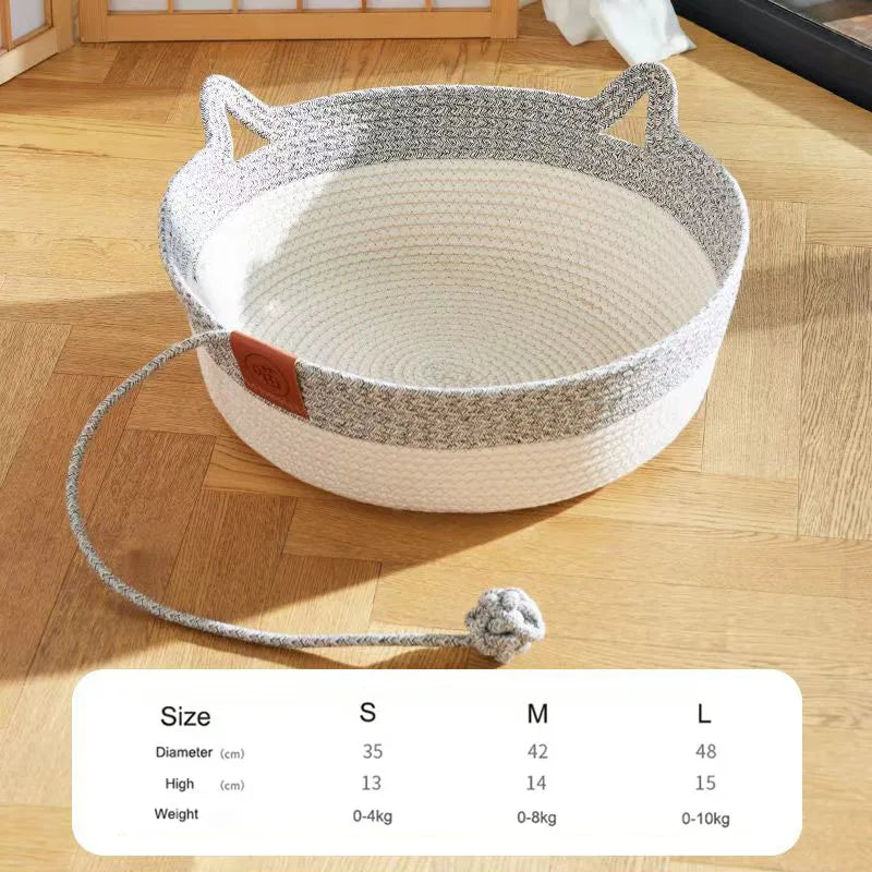 Pet Cat Bed Round Hand Woven Rattan Cat Beds
