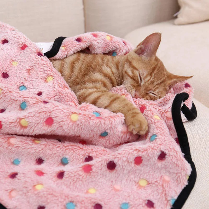 Soft Fluffy Pet Blanket Cute Dot Pattern Cozy Warm